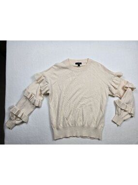 J Crew Small Womens Ruffle Sleeve Cream Sweater